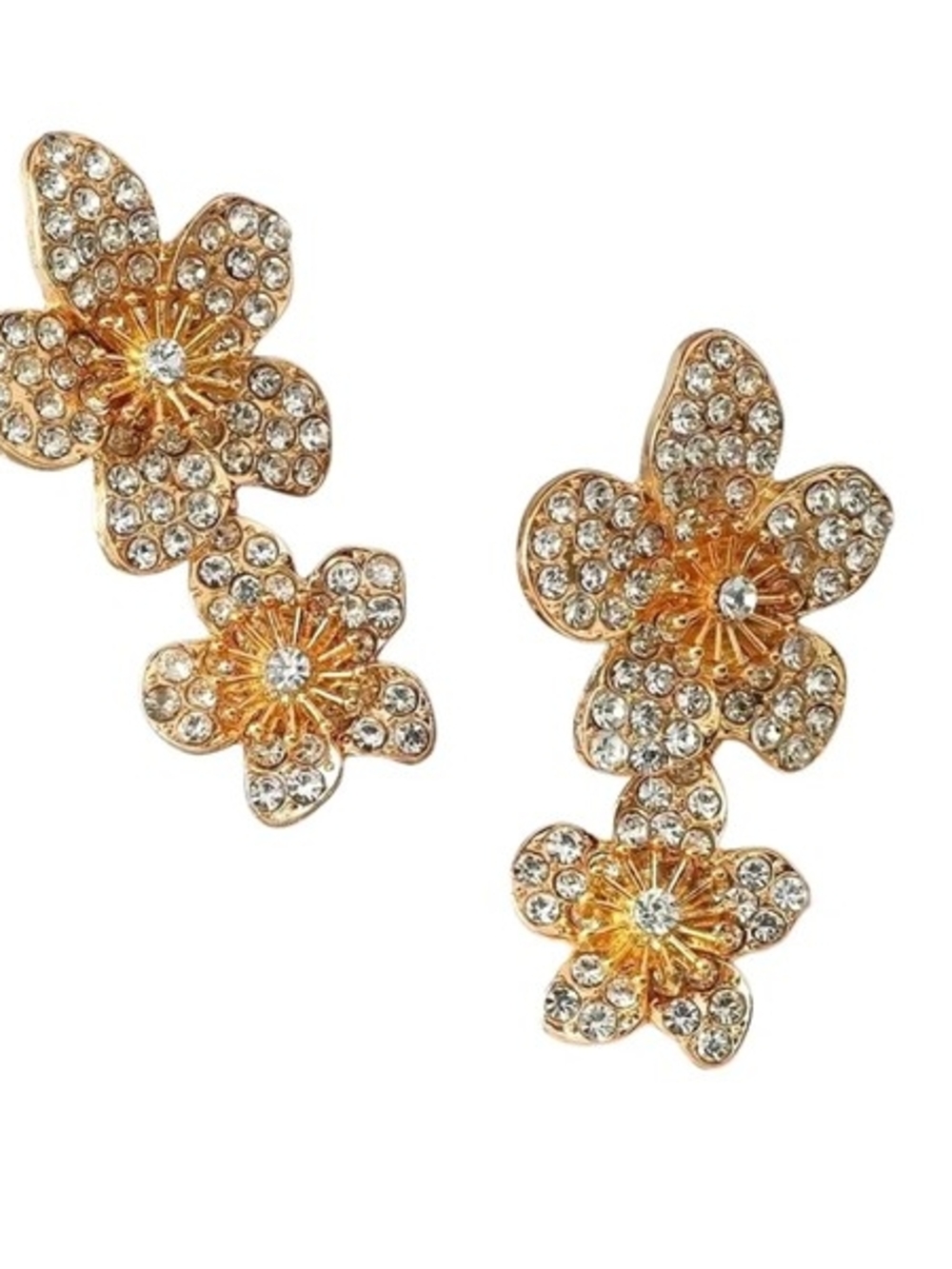Gold Crystal Floral Drop Earrings